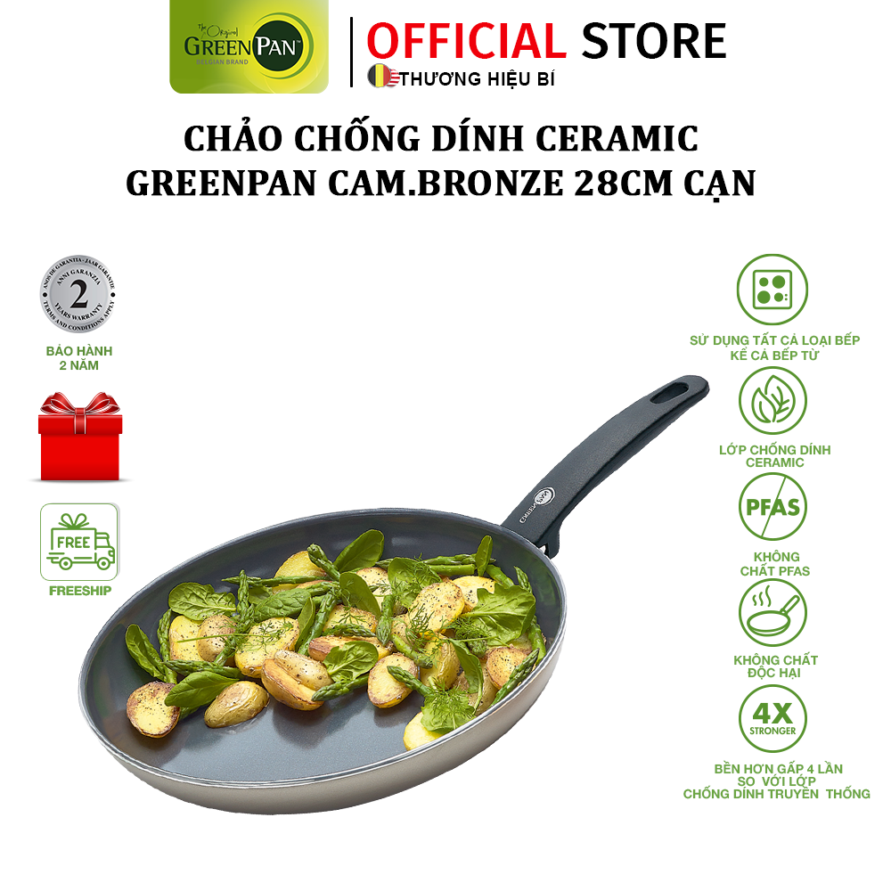 Chảo chống dính ceramic GreenPan Cam.Fbronze 28cm cạn - 651697 (không chất ung thư)