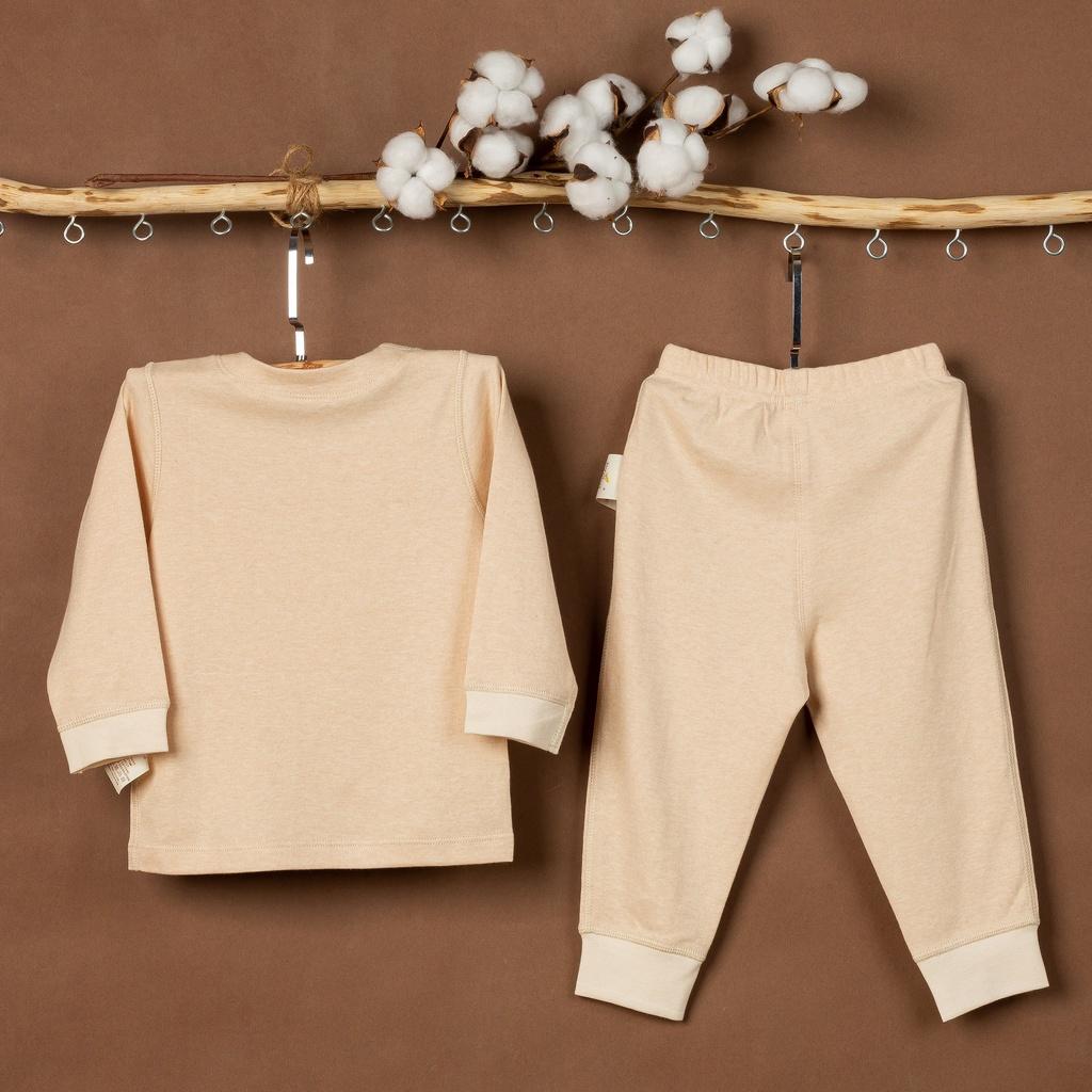 Bộ quần áo thu đông màu nâu mộc trơn sợi bông hữu cơ cho bé - Organic and Natural Life by Mimi