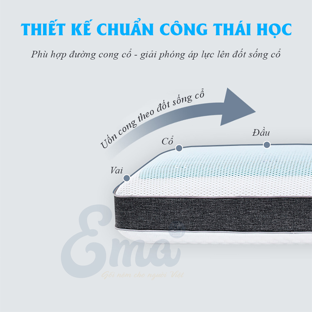 Gối Cao Su Non Than Tre Gel Lạnh EMA Giúp Nâng Đỡ Đốt Sống Cổ, Chống Đau Vai Gáy - 2 Mặt Chuyên Biệt Cho Từng Mùa Nóng - Lạnh