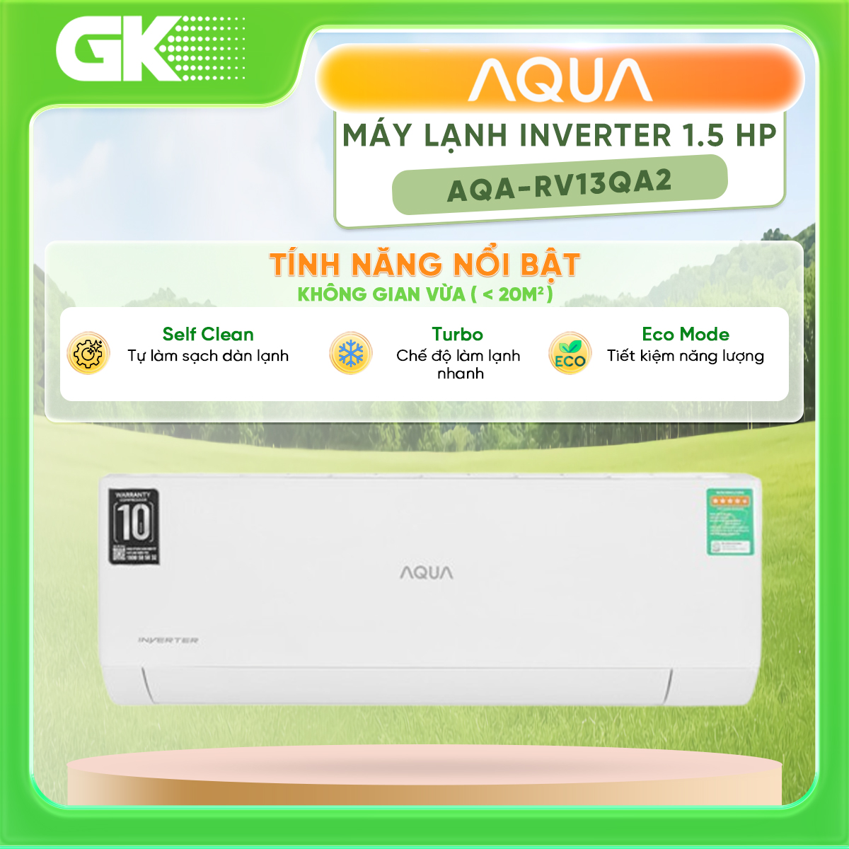 Máy lạnh AQUA Inverter 1.5 HP AQA-RV13QA2 - Hàng chính hãng - Chỉ giao HCM