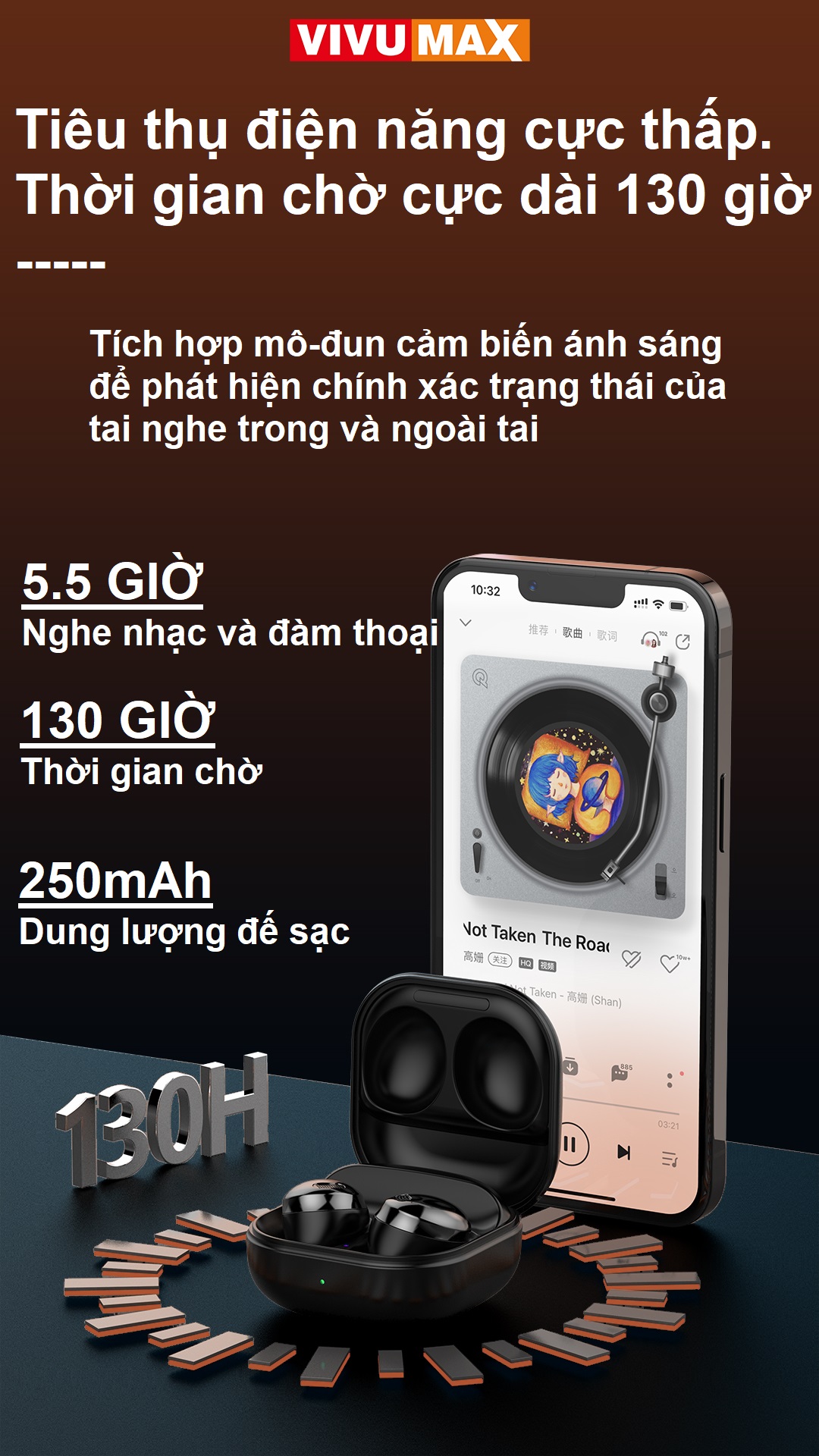 Tai nghe Blutooth 5.3 cao cấp Vivumax VX15, chống ồn - Hàng Chính Hãng