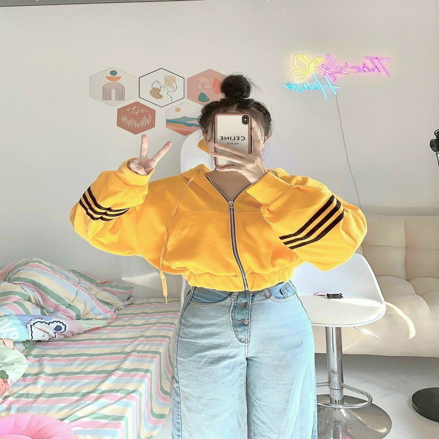 Áo Khoác Nữ Croptop Bomber Vải Nỉ Ngoại Bo Sọc Tay - Kiểu Lửng Siêu Xinh - Chống Nắng