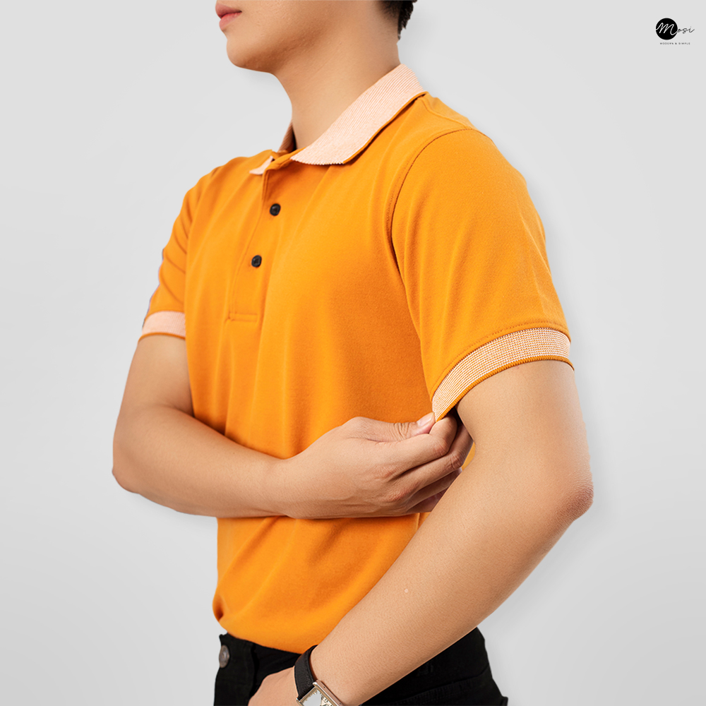 Áo polo nam cổ bẻ phối viền vải cotton chuẩn form, lịch sự, năng động, cam đất - MOSI