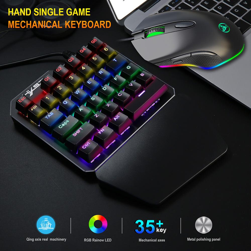 HXSJ J100+S500 Combo Keyboard Mouse Set J100 35 Key One-handed Gaming Keyboard S500 Gaming Mouse USB Wired Mechanical