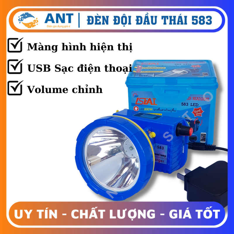 Đèn pin đội đầu siêu sáng, có sạc USB siêu bền có màn hình LCD 583 Thái