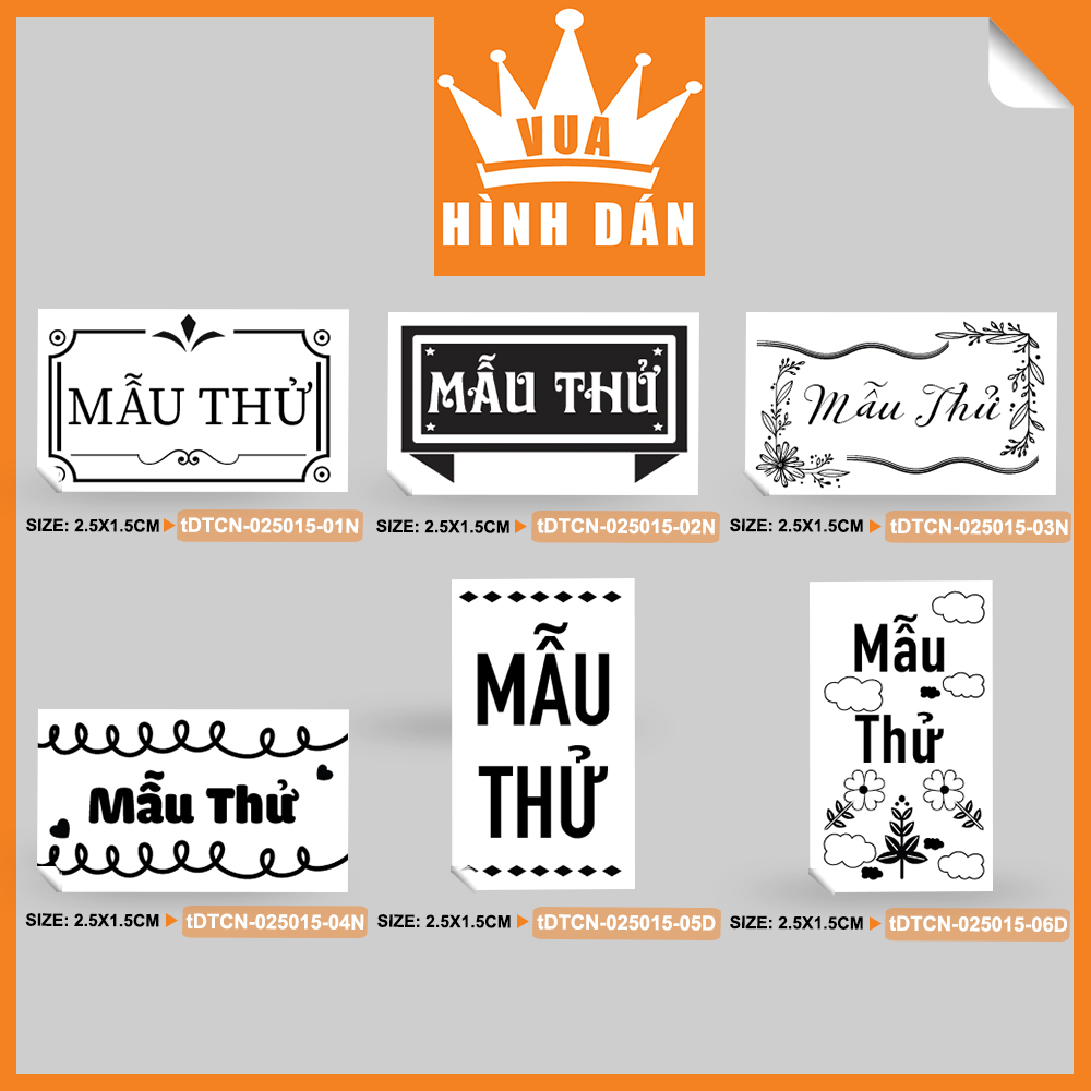 Set 100/500 tem / sticker (2.5x1.5cm) mẫu thử tem dán siêu mini dành cho shop (5 mẫu) (1.028)