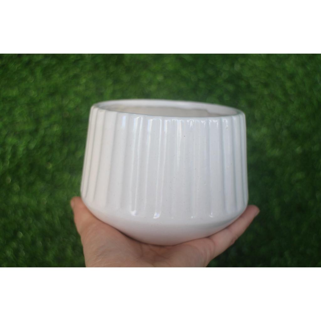 Chậu gốm sọc tăm dùng trồng cây, trồng hoa