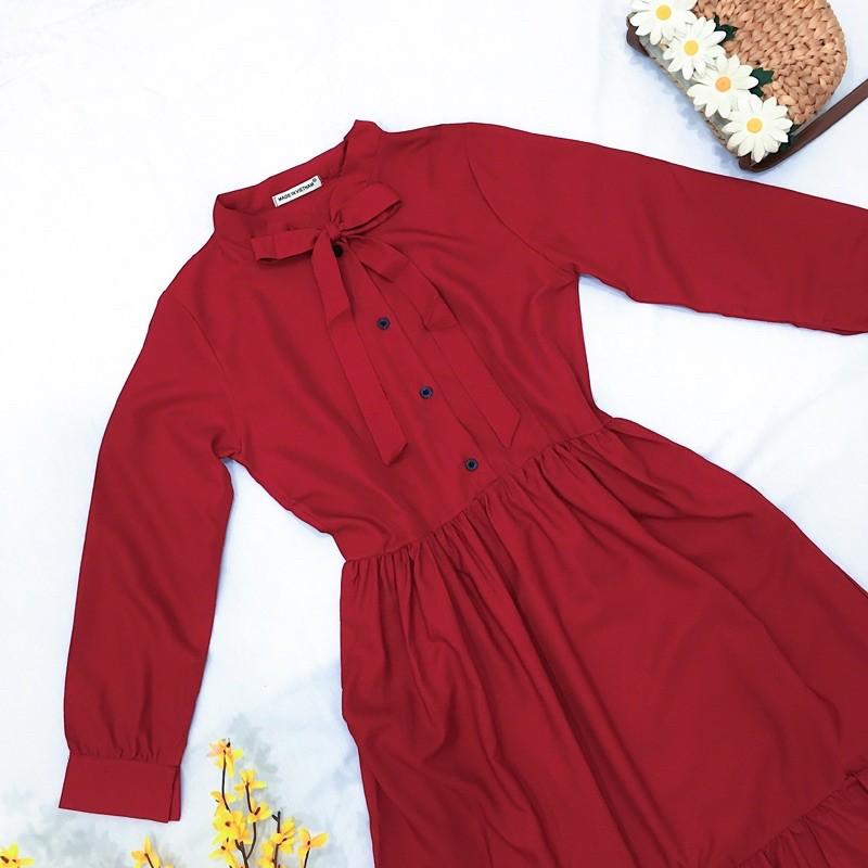 Đầm váy babydoll ĐỎ NƠ CỔ