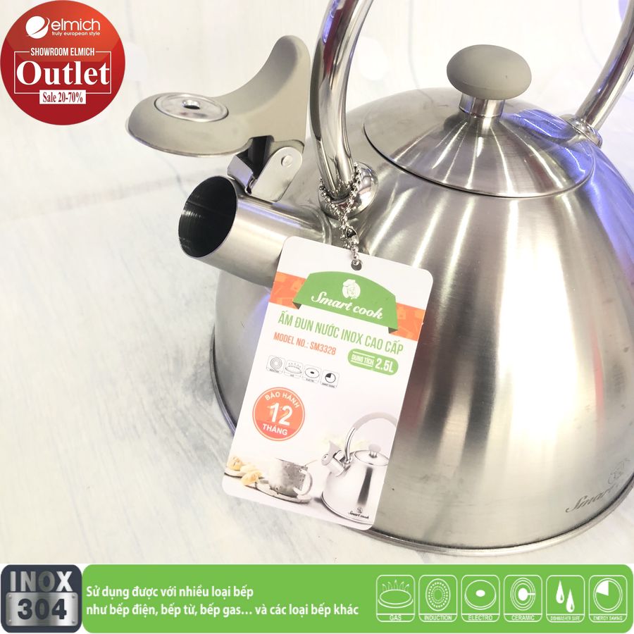 Ấm Siêu Tốc Đun Từ Inox 304 Smartcook EL3328 2.5L Hàng Chính Hãng