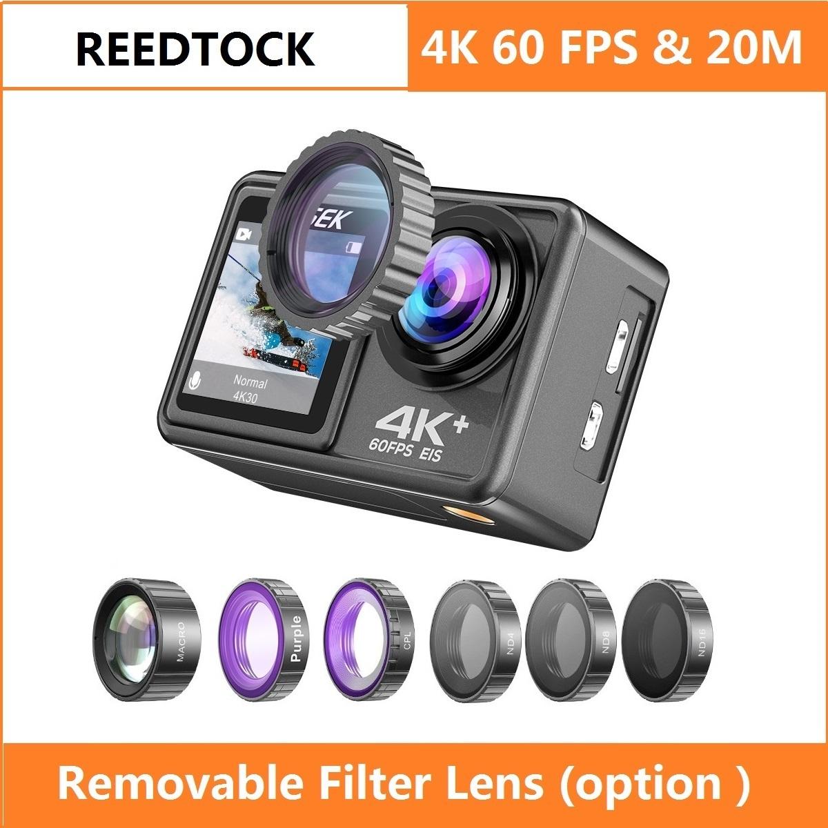Camera hành động với ống kính bộ lọc màn hình kép 2.0 inch LCD EIS 4K 60FPS 20M WiFi Video ghi 40m thể thao chống thấm nước cam