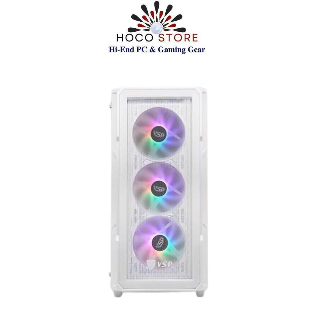 Vỏ Máy Tính Case VSP Gaming KA27 + 4 fan led 120mm - Case ATX, hai mặt kính cường lực - Hàng Chính Hãng