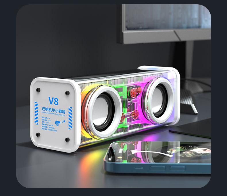 Loa Bluetooth không dây trong suốt ngoài trời Subwoat Subwofer TWS trong suốt mecha thép nhỏ Cannon RGB Màu sắc