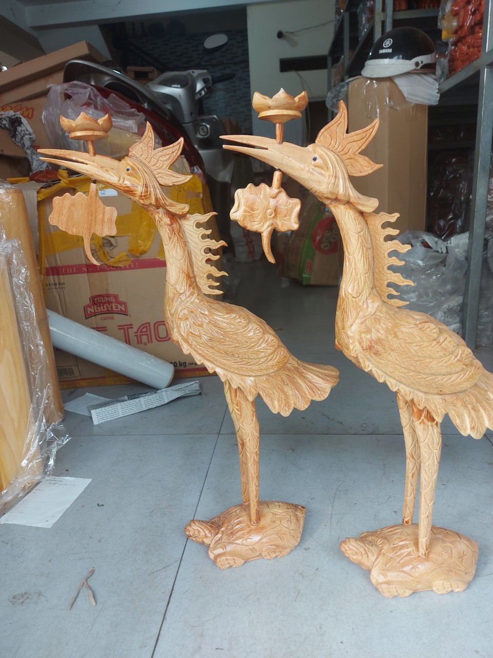 Cặp hạc thờ gỗ gõ -Đôi hạc thờ bàn gia tiên cao 50cm - 60cm