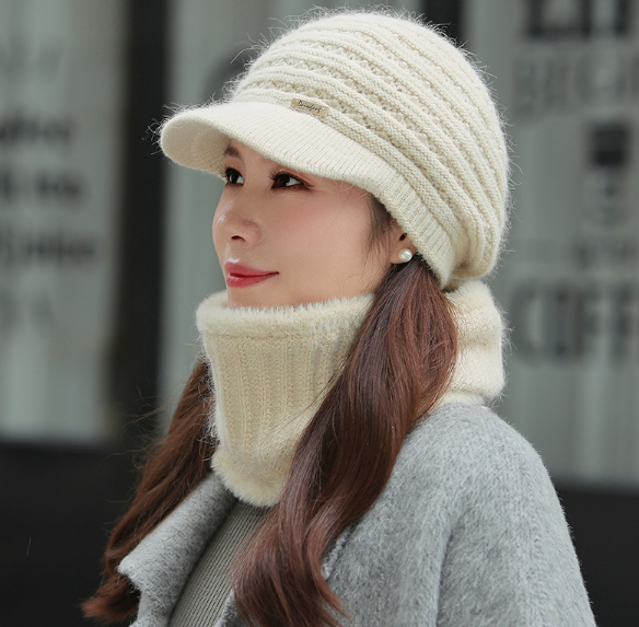 Bộ mũ len nữ kèm khăn cho người trung tuổi, nón len phong cách Hàn cao cấp
