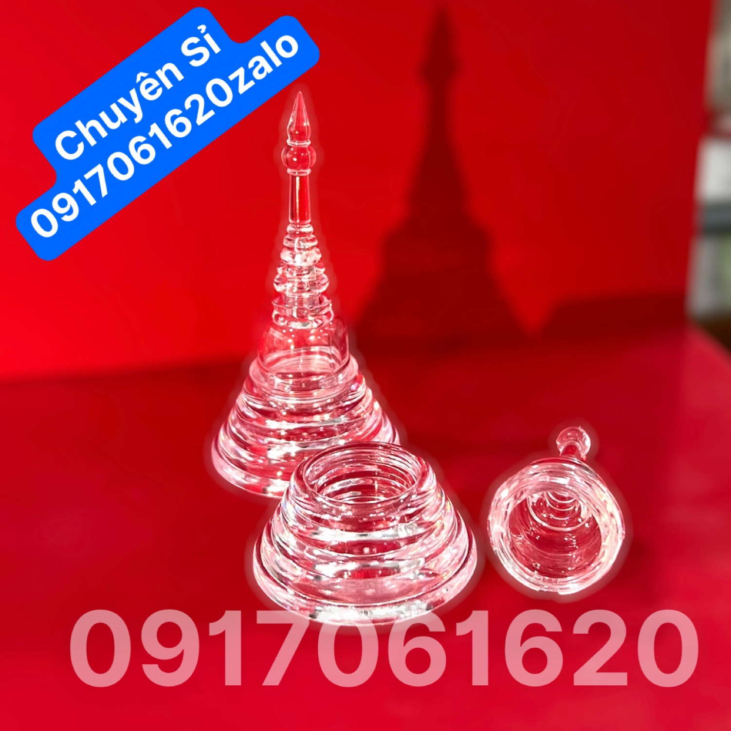 Tháp XÁ LỢI PHẬT GIÁO, Đựng Hạt Xá Lợi Đặt Bàn Thờ Phật  Kiểu Hình Chữ A Chất Liệu Nhựa Thuỷ Tinh - Cao 9,5Cm