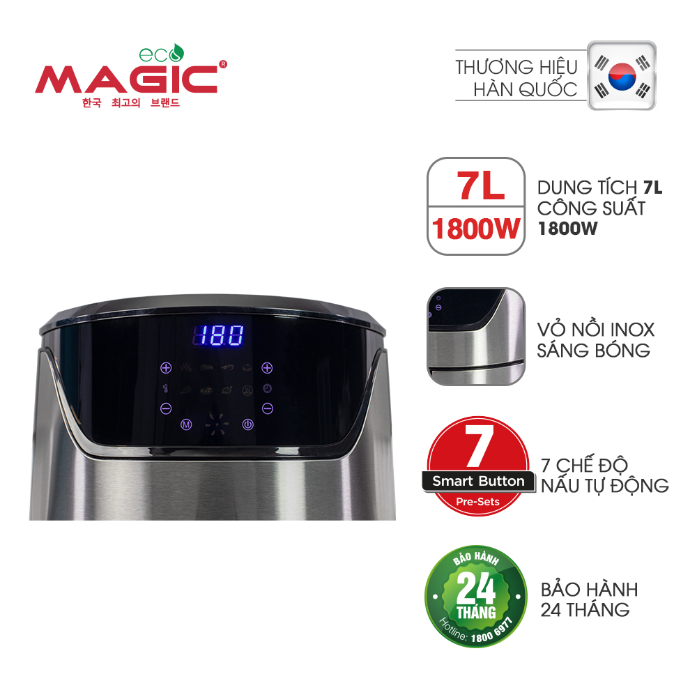 Nồi Chiên Không Dầu Kết Hợp Nướng Magic Eco AC-122 7L - Hàng chính hãng