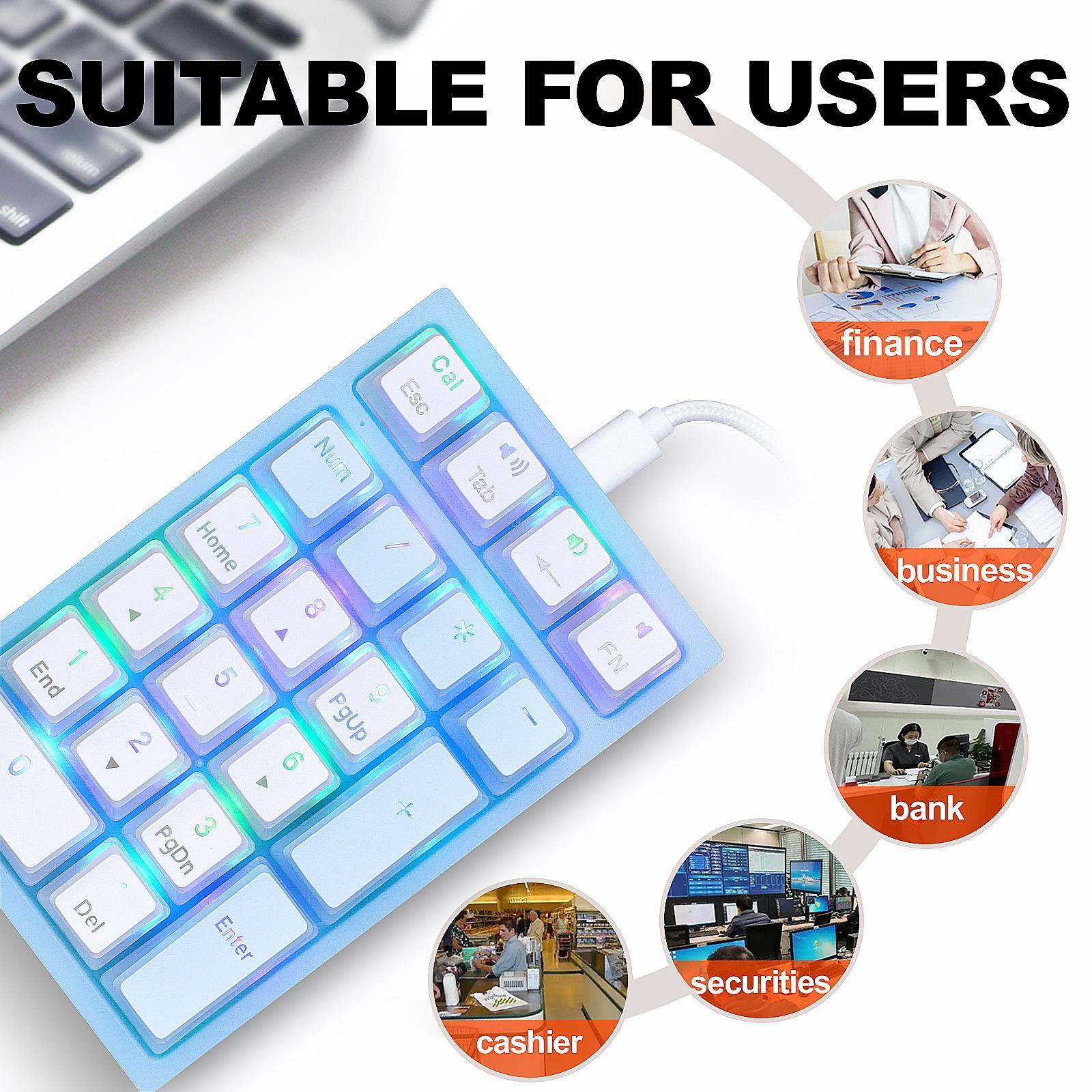 21 Keys Mechanical Numeric Keypad RGB LED Backlit Keyboard Mini for Laptop ,