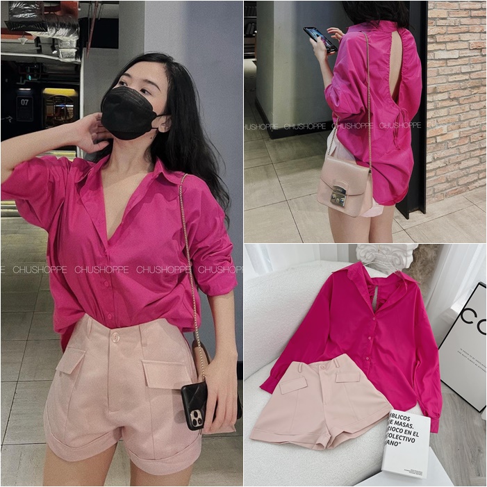 SET ÁO SƠ MI HỒNG + QUẦN SHORTS