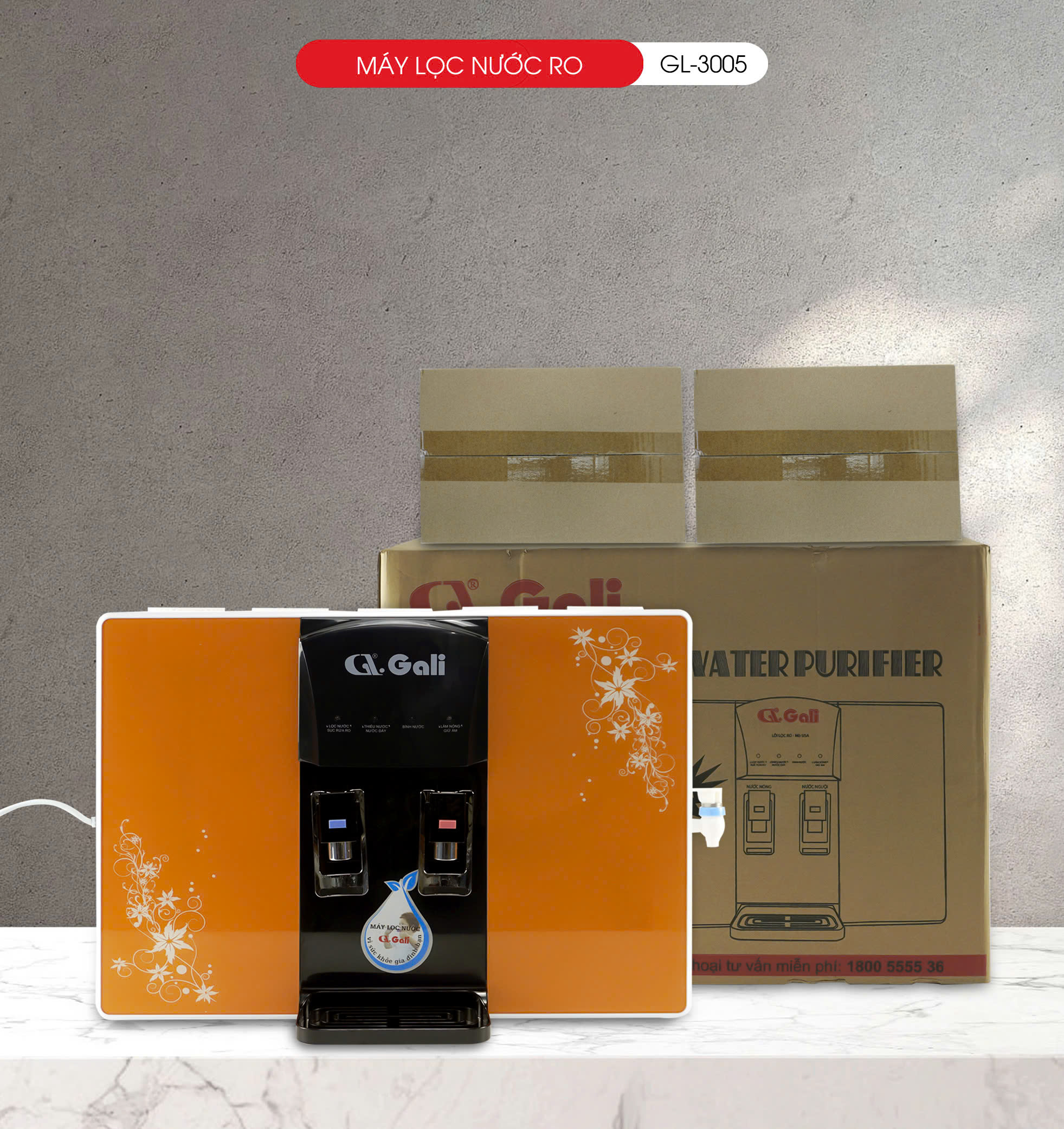 Máy lọc nước treo tường Gali công nghệ lọc RO Gali GL-3005 2 in 1 nước nóng nước mát. Hàng chính hãng bảo hành 12 tháng.