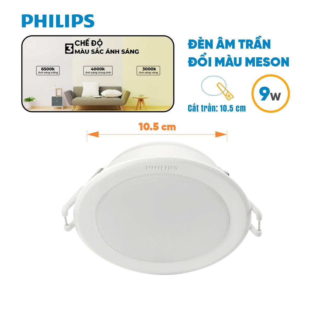 Bộ đèn LED Downlight Meson SSW 3 Màu Ánh Sáng PHILIPS 220V-240V - Thay đổi ánh sáng linh hoạt với một thao tác - Hàng Chính Hãng