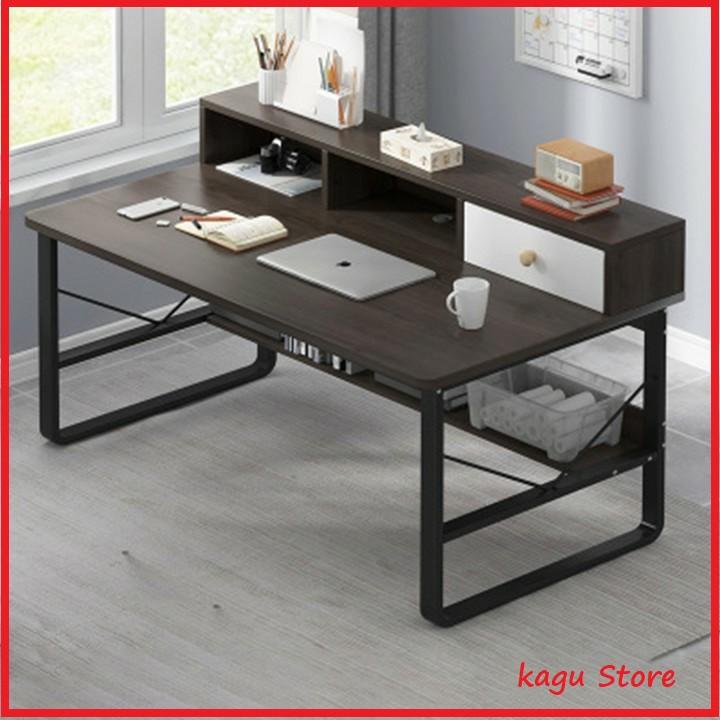 Bàn làm việc thông minh Kagu , bàn học gỗ có ngăn để đồ chân sắt sơn tĩnh điện cao cấp - ND015
