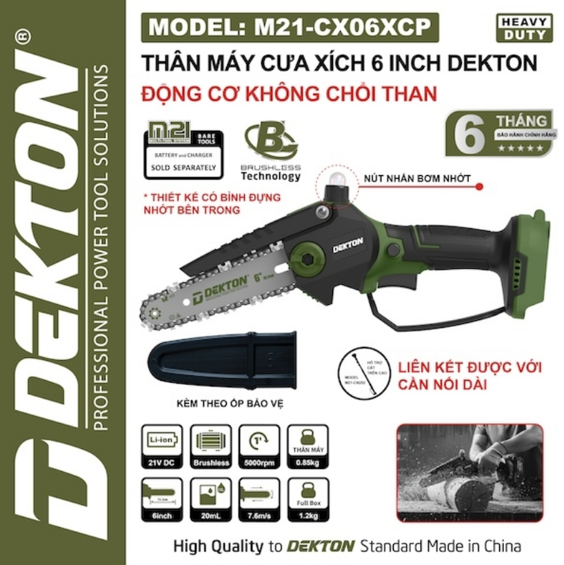 THÂN MÁY CƯA XÍCH PIN 6 INCH (15CM) MOTOR BRUSHLESS MÀU OLIVE M21-CX06XCP DEKTON - HÀNG CHÍNH HÃNG
