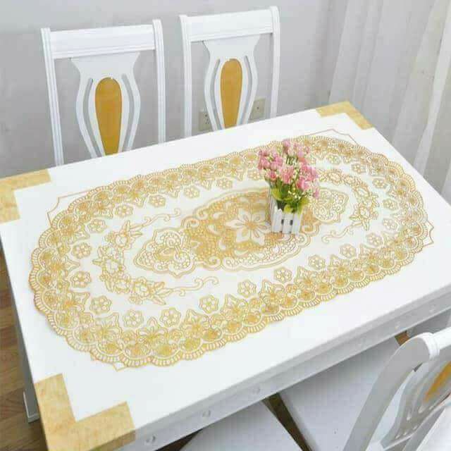 Khăn trải bàn họa tiết 3D sang trọng hình oval cỡ lớn 60x120cm