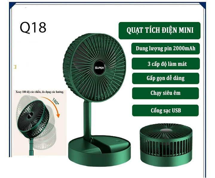 QUẠT TÍCH ĐIỆN MINI ĐỂ BÀN, GẤP GỌN CAO CẤP SUPER