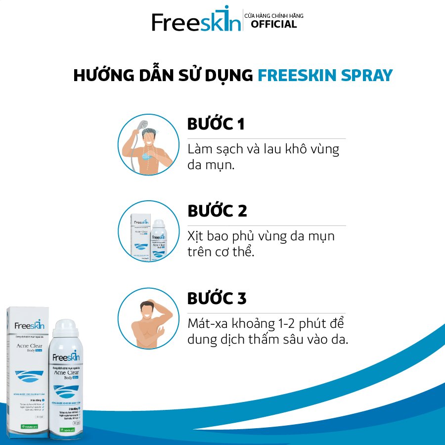 Xịt hỗ trợ Trị Mụn Lưng, Mụn Cơ Thể - Freeskin - Giúp Sạch Mụn, Hết Thâm, Làm Mềm Da, Sáng Da (80ml)