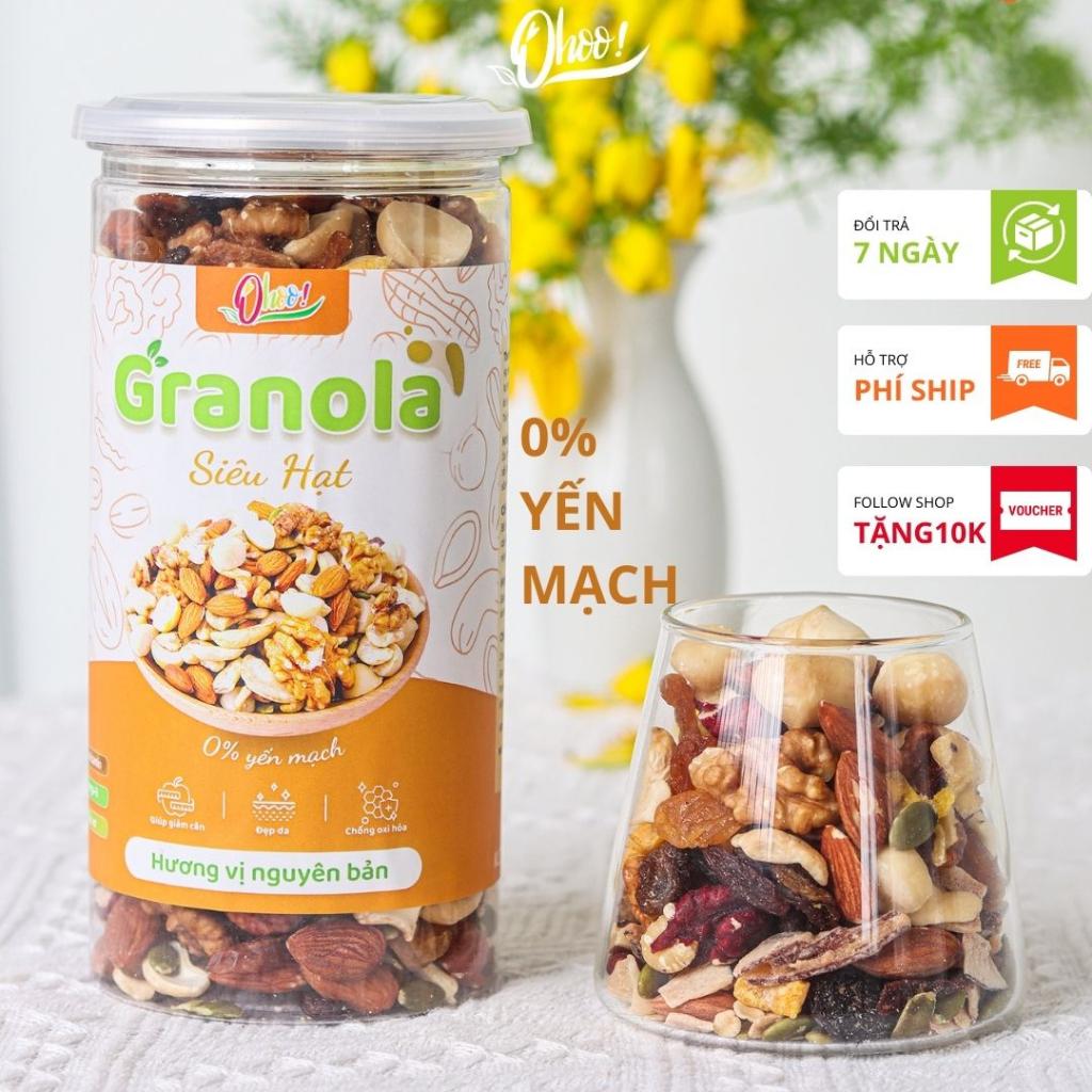 Ngũ Cốc Granola Siêu Hạt Không Yến Mạch 500g, Nhiều Hạt Macca, Vị Nguyên Bản, Hỗ Trợ Ăn Kiêng, Đồ Ăn Vặt Dinh Dưỡng