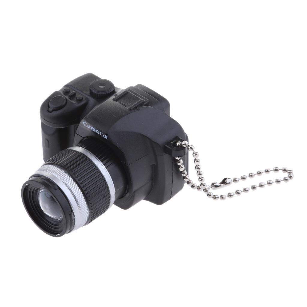 Cute Mini DSLR Camera Style LED Flash Light Keychain Key Ring Holder