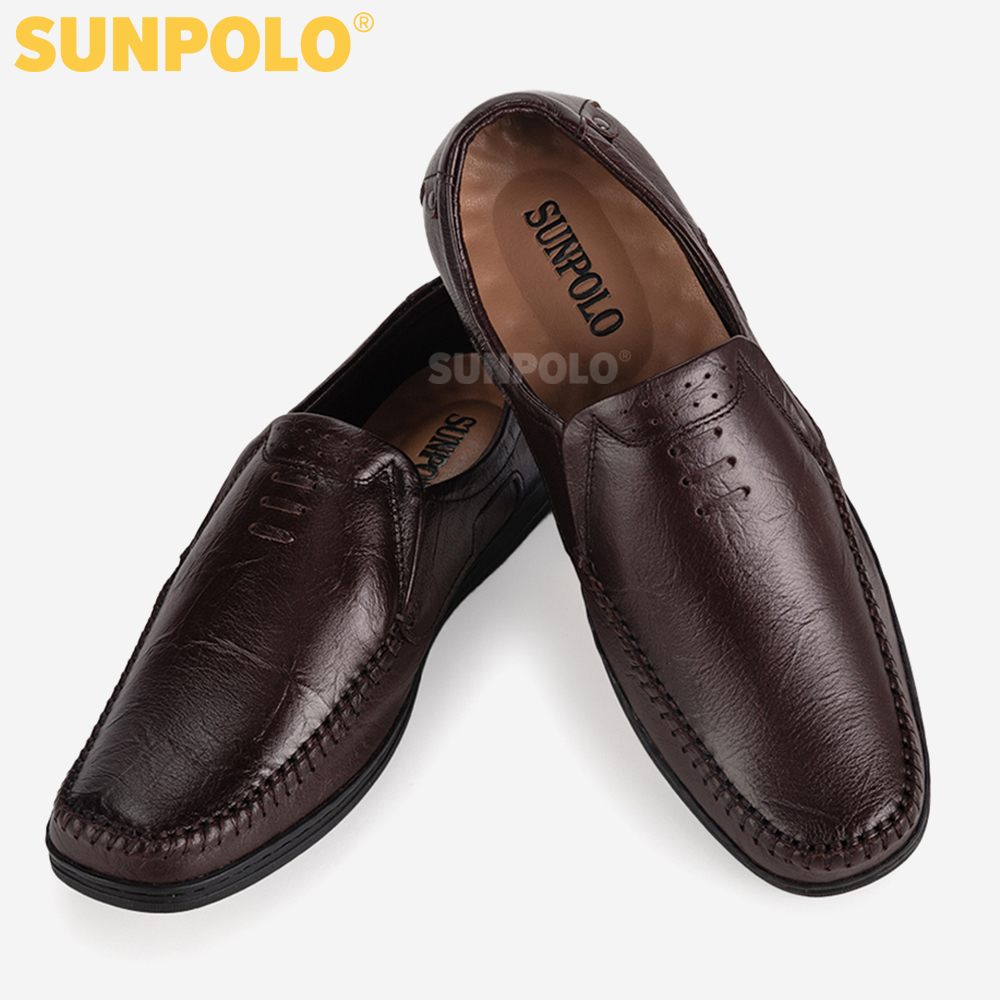Giày Mọi Da Nam, Giày Lười Da Bò Nam SUNPOLO LS2098 (Đen, Nâu)