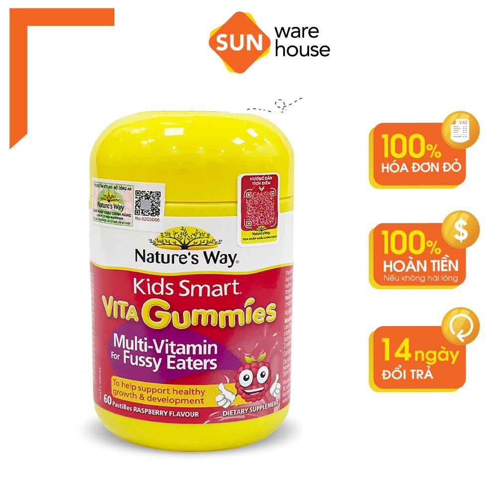 Kẹo Dẻo Cho Bé Nature's Way Kids Smart Vita Gummies Multi Vitamin For Fussy Eaters Kích Thích Ăn Ngon 60 Viên