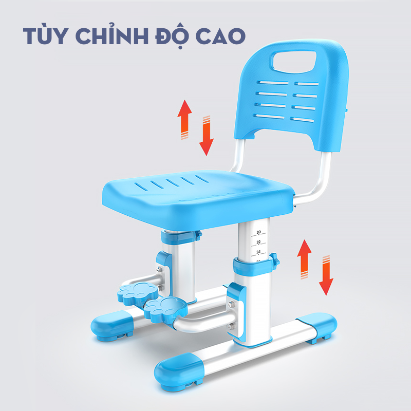 Ghế học sinh thông minh chống gù tùy chỉnh độ cao có gác chân có dây đai và lớp đệm ngồi - Hàng chính hãng