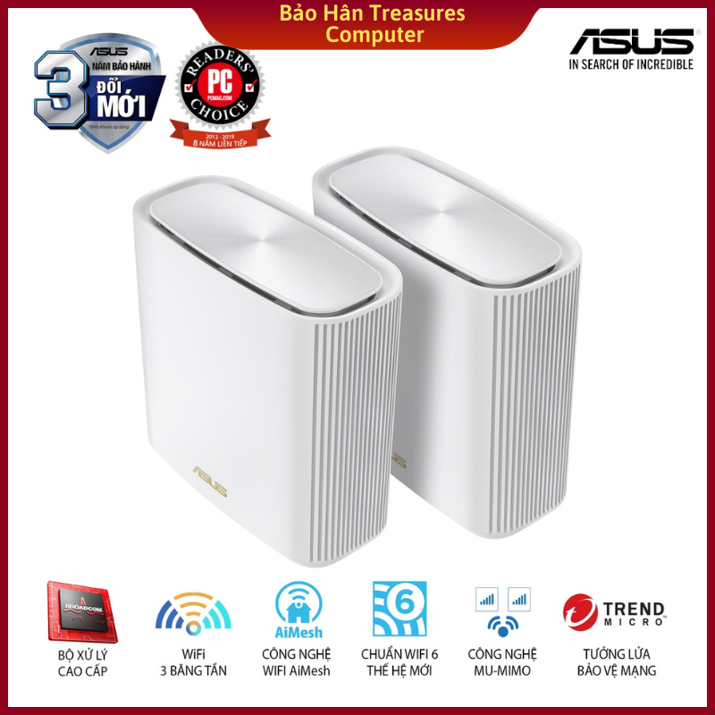 Hệ Thống MESH WI-FI 6 ASUS XT8 (W-2-PK) ZenWiFi Chuẩn AX6600 3 Băng Tần- Hàng Chính Hãng