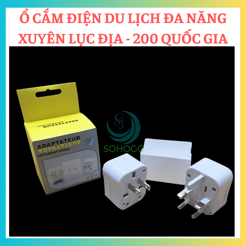 Ổ cắm du lịch đa năng xuyên lục địa 200 Quốc Gia-Ổ cắm chuyển đổi nguồn phù hợp với chuẩn của Châu Âu, Mỹ, Úc, Nhật Bản-Ổ cắm điện đa năng du lịch Universal Travel Adapter nhiều đầu