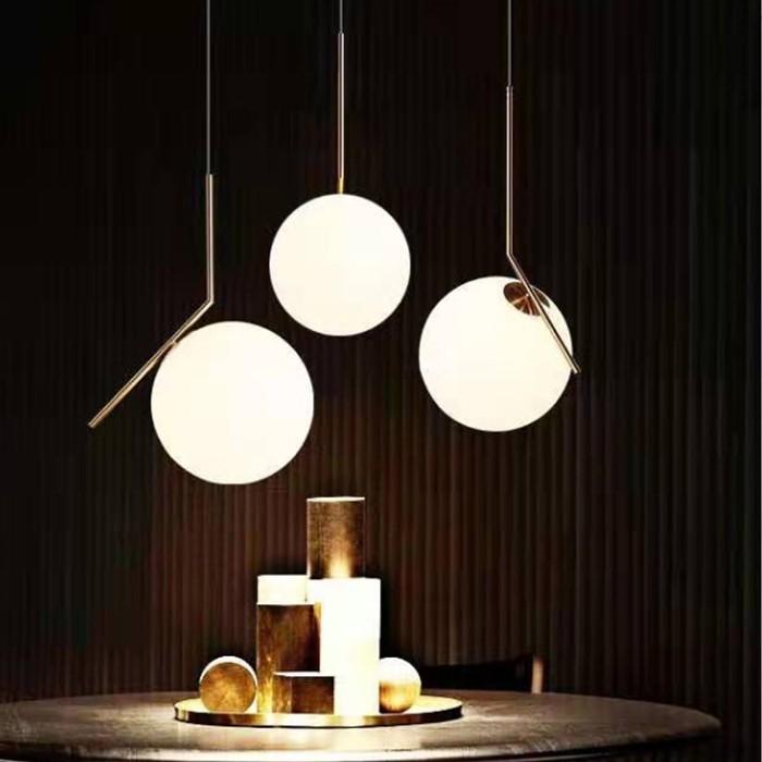 Bộ 3 đèn thả bàn ăn, đèn trang trí cao cấp hiện đại hình cầu trang nhã mạ vàng đẹp mắt MOON SKY - đã bao gồm bóng LED