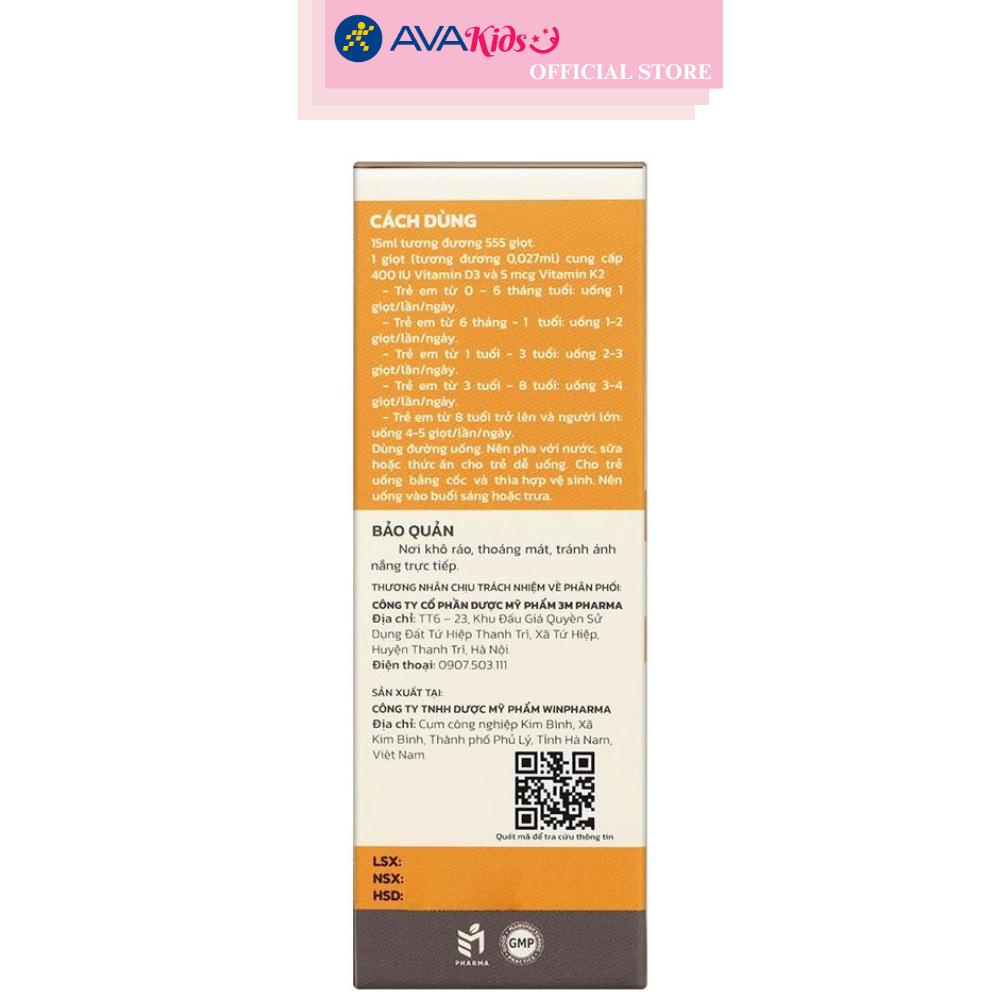 Siro M'Smarty Vitamin D3-K2 hỗ trợ hấp thu canxi 15 ml (từ 0 tháng)