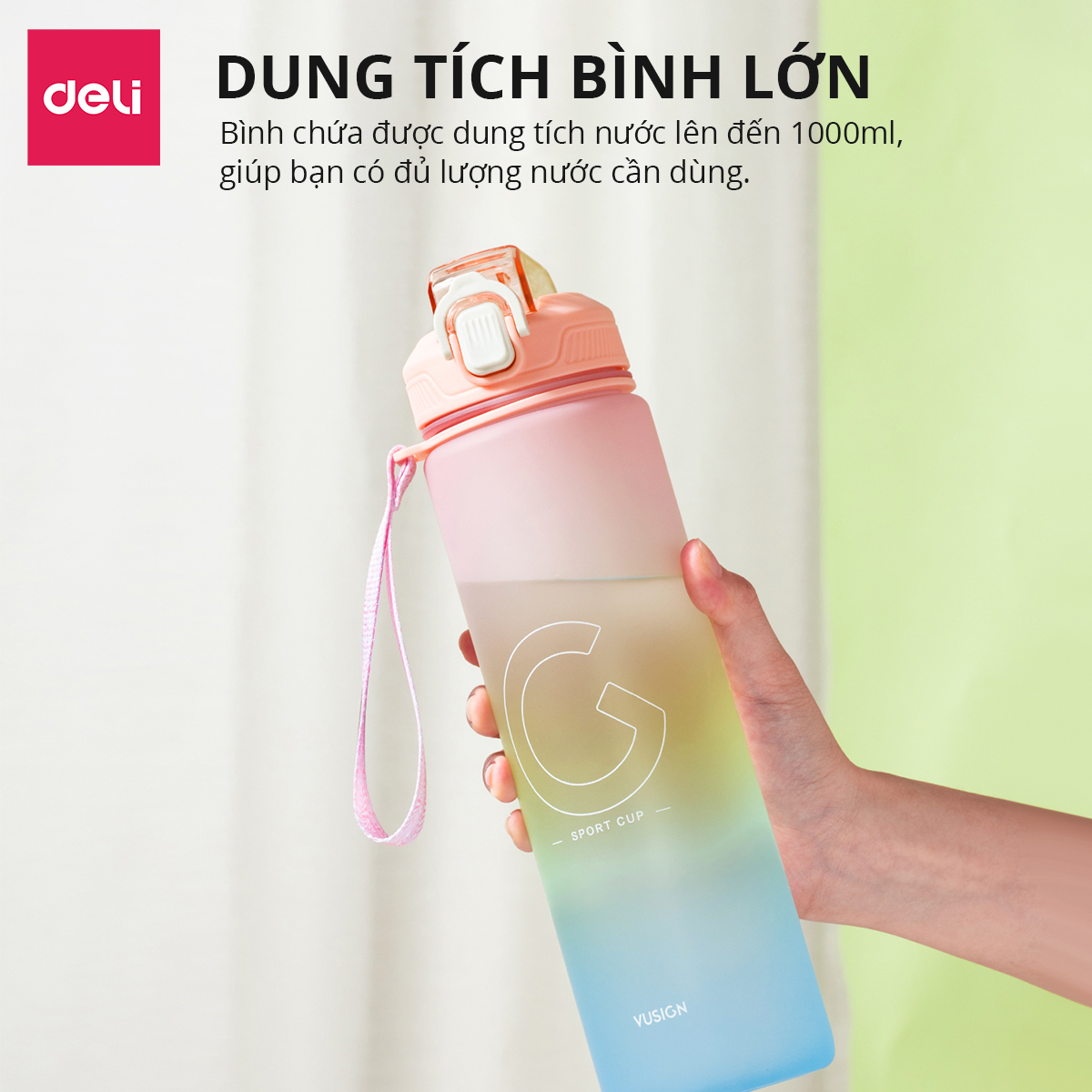 Bình Đựng Nước 1L Bao Bì Dễ Thương Có Vạch Báo Giờ Uống Nước Chia Lượng Nước Deli - Nhựa Cao Cấp An Toàn Đầy Đủ Kiểm Định Chất Lượng Phủ Hợp Bình Nước Thể Thao Cho Bé Tới Trường - VS822 VS823