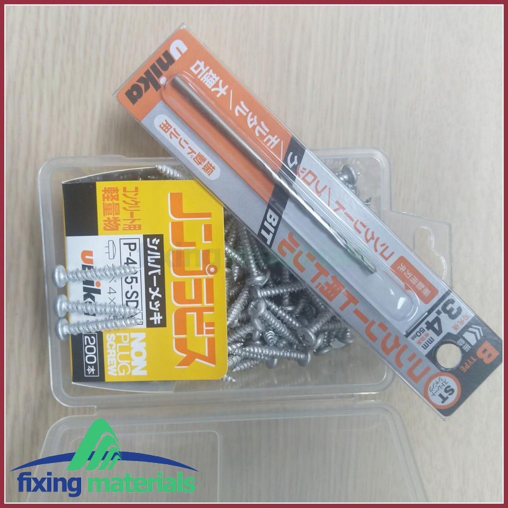 Combo hộp vít bê tông Unika không cần tắc kê nhựa + 1 mũi khoan Unika 3.5ly
