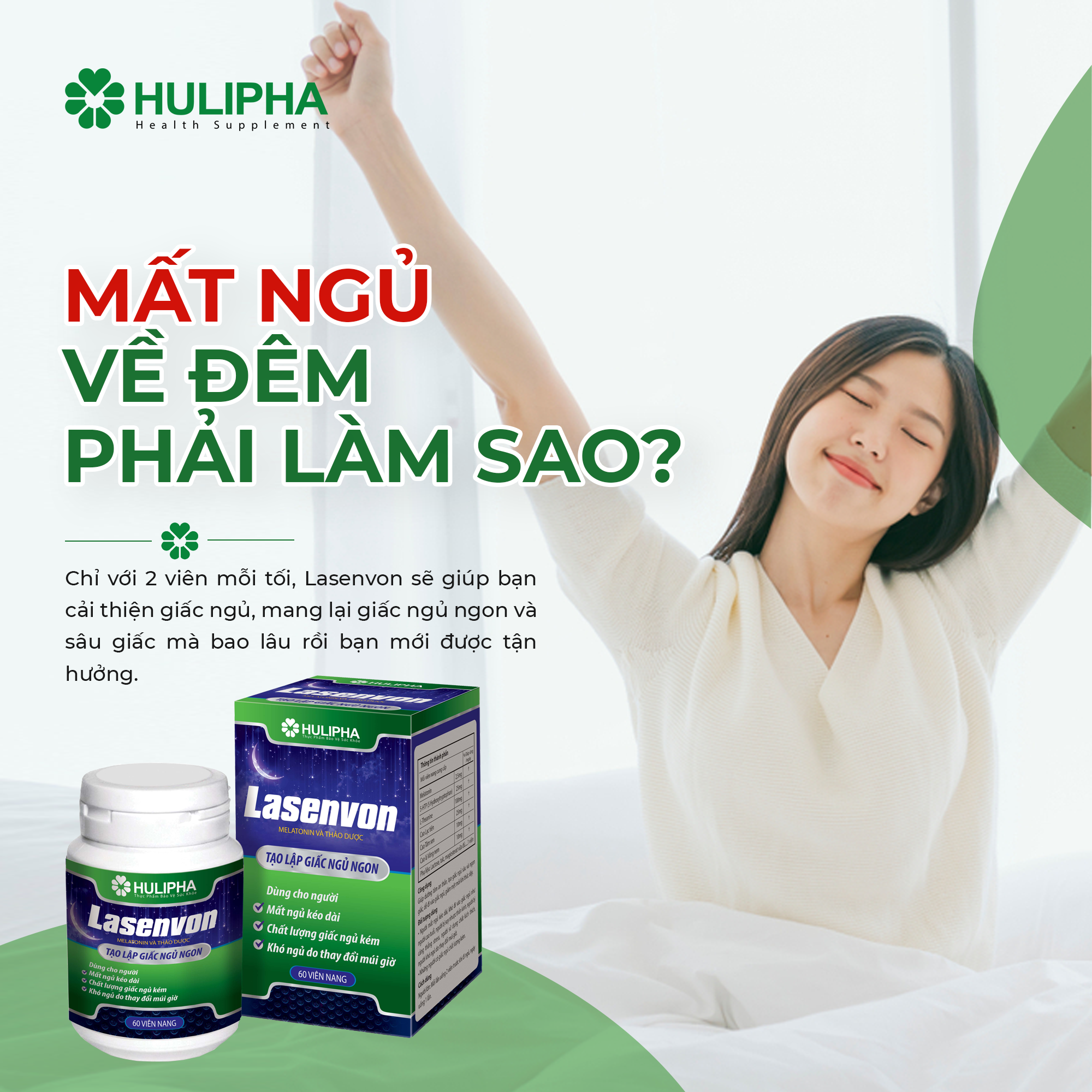 Thực Phẩm Chức Năng Hỗ Trợ Trị Mất Ngủ Lasenvon Hulipha (Hộp 60 Viên)