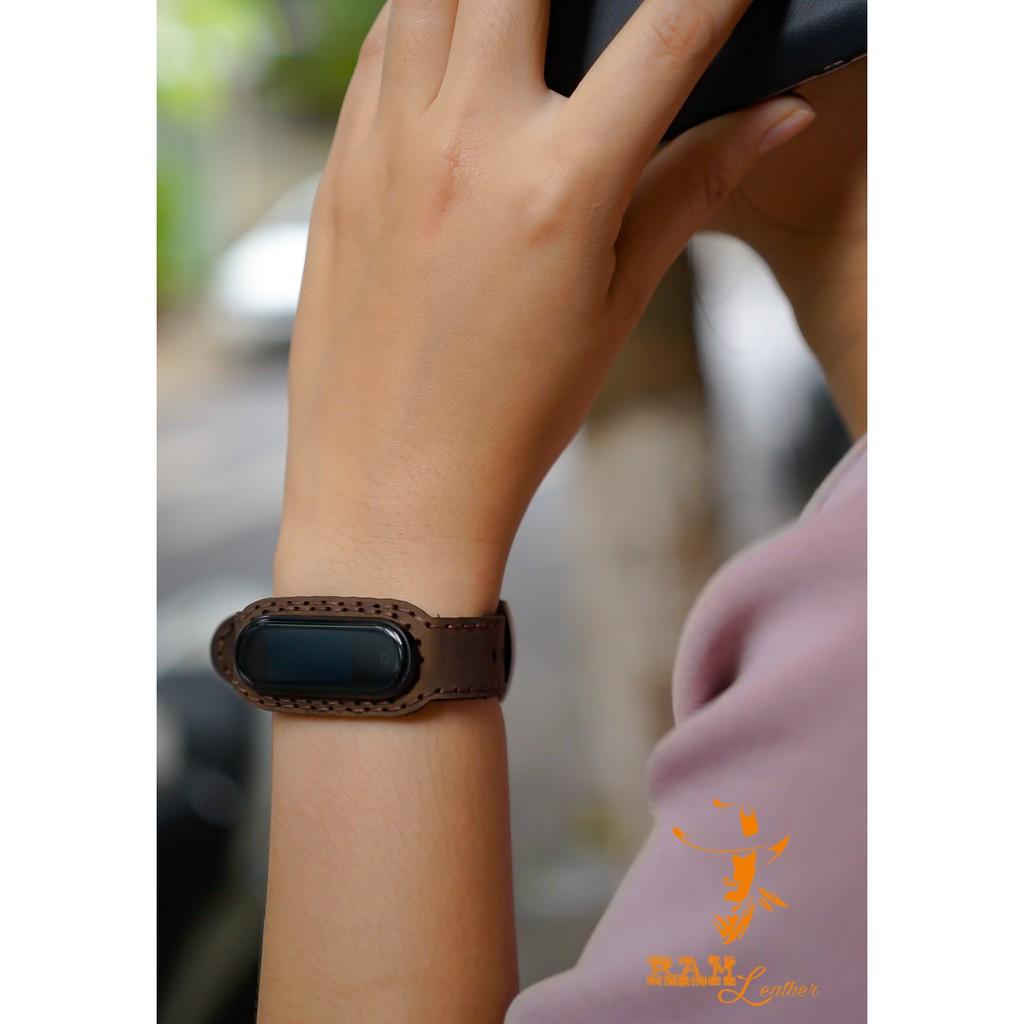 DÂY ĐỒNG HỒ CHO MIBAND 5 , MIBAND 4 VÀ MIBAND 3 DA BÒ THẬT - RAMMI VER2-SIZE 18MM