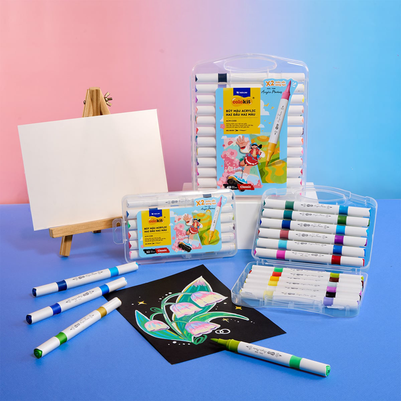 Bút Màu Colokit Acrylic 2 Đầu 2 Màu ACM-C029 (Hộp 24 Màu)