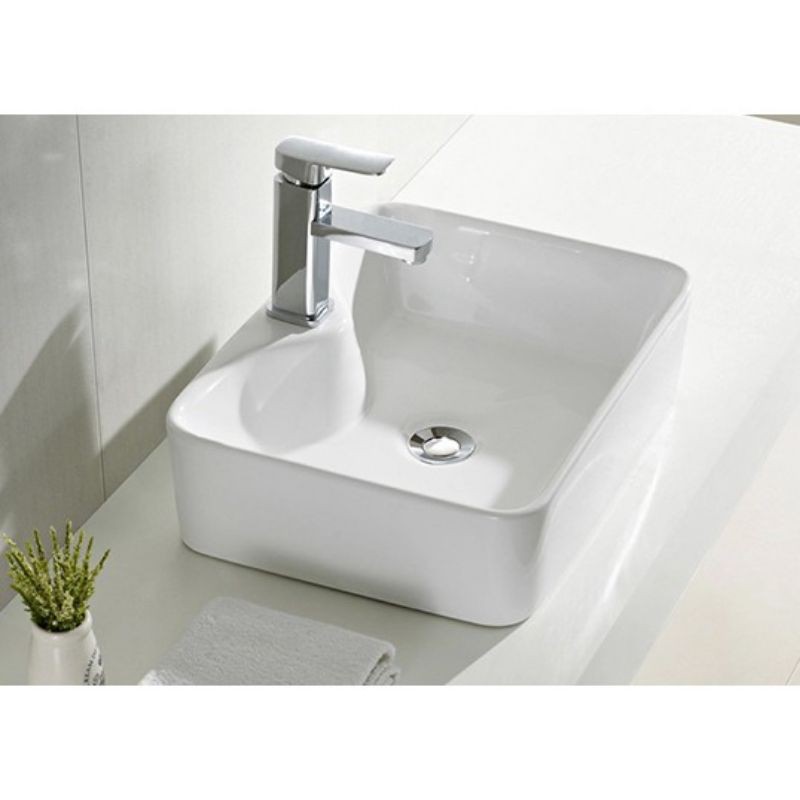 Chậu  rửa mặt Lavabo để bàn AQ602, Hình vuông, sâu, màu trắng