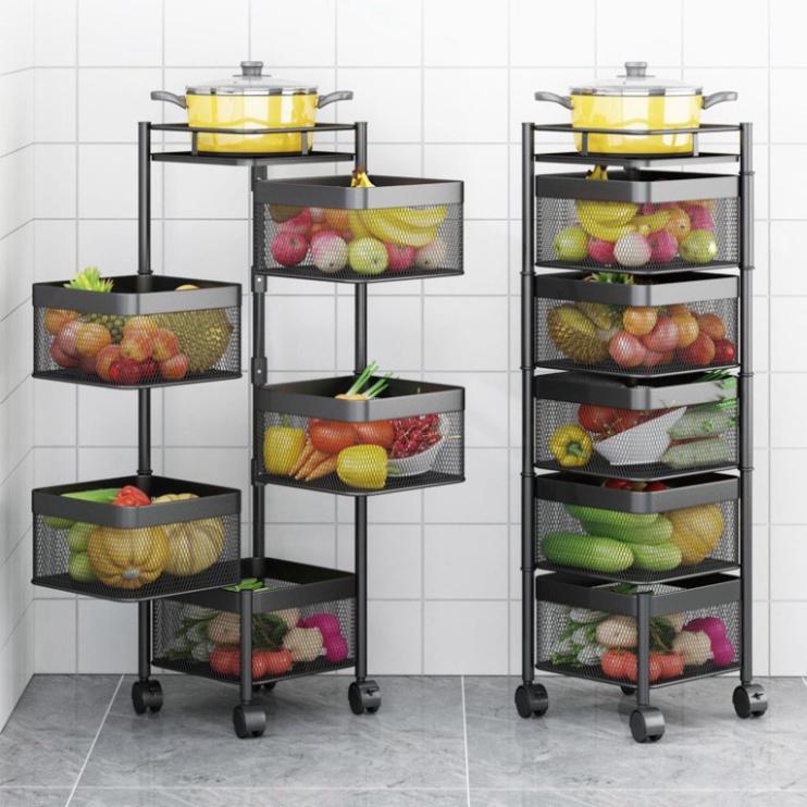 Kệ Xoay Đa Năng 360 Độ Đựng Rau Củ Quả Dáng Vuông, Kệ Đựng Đồ Thông Minh Tiết Kiệm Không Gian Thép Carbon Cao Cấp