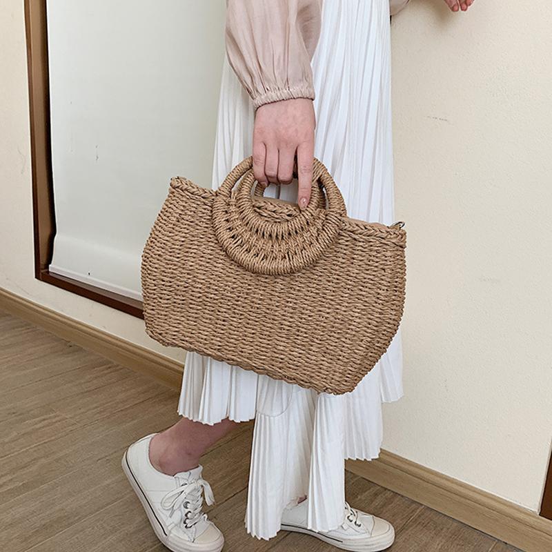 Phụ Nữ Mùa Hè Ống Hút Túi Xách Đi Biển Thủ Công Thời Raffia Vòng Tròn Mây Túi Bohemian Giày Đan Giỏ Túi