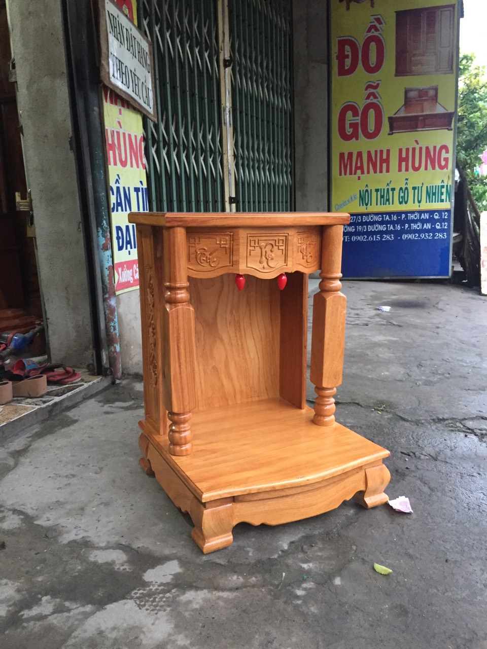 Bàn thờ ông địa gỗ gõ đỏ 48 x 68 ,mẫu đơn giản