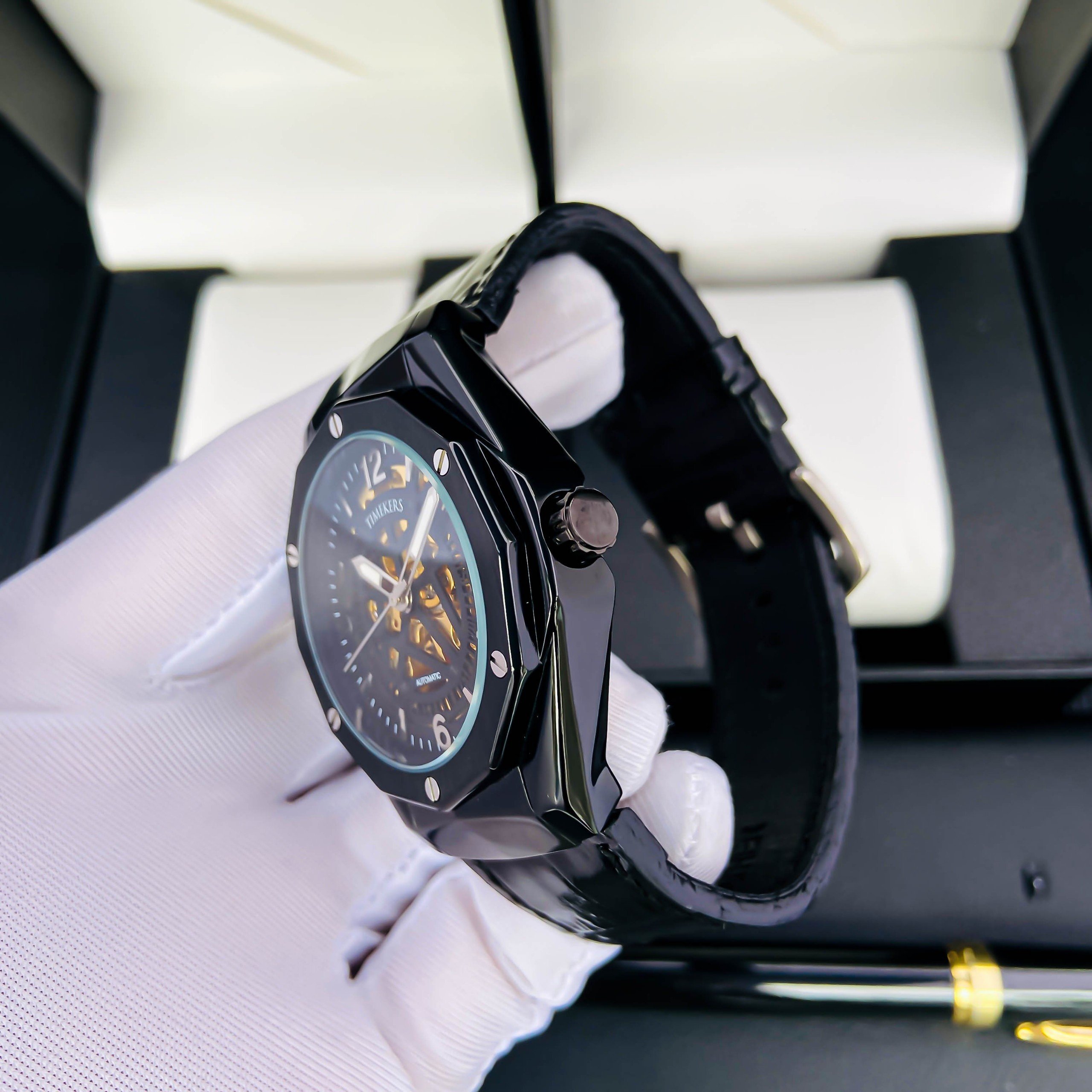 Đồng Hồ Cơ Nam Automatic Timekers, Đông Hồ Cơ Dây Da Lộ Máy, Mặt Kính sapphire - BH 12TH