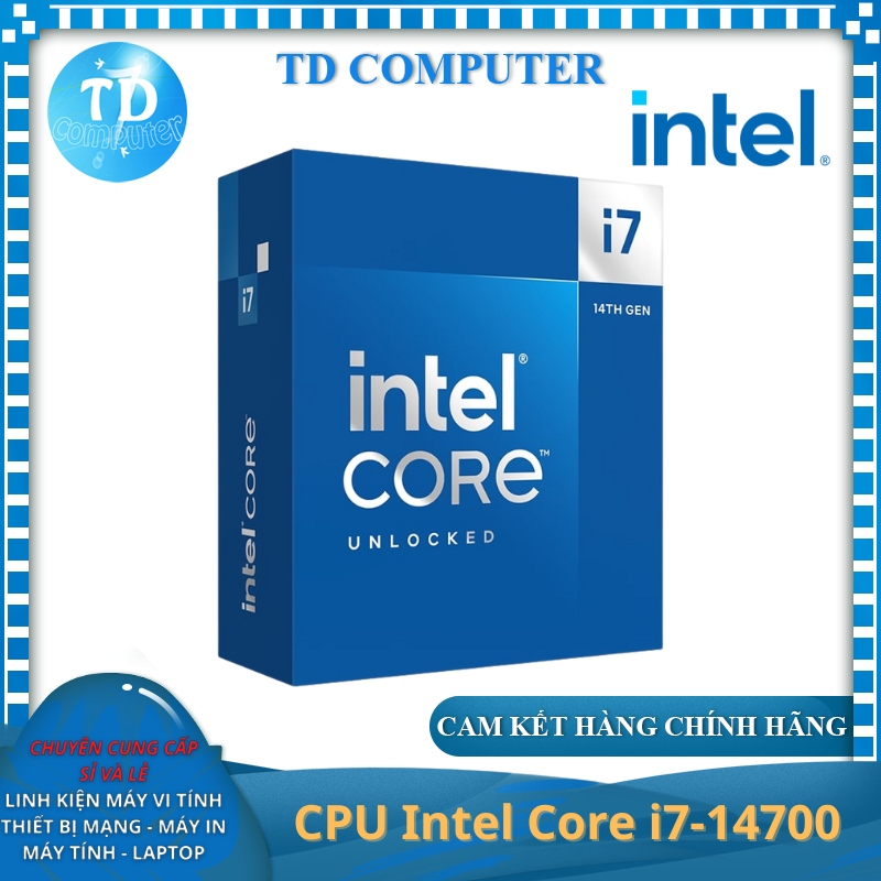 CPU Intel Core i7 14700 5.4GHz (Socket 1700, 20 Nhân 28 Luồng 33MB 65W) - Hàng chính hãng (NEW BOX)