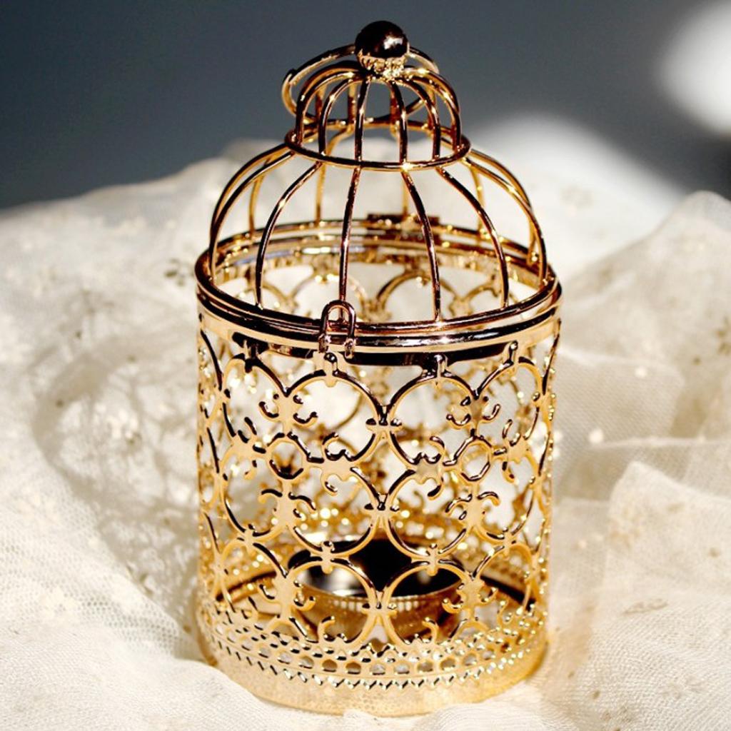 Bird Cage Candle Holder Vintage Metal Tealight Lantern Table Piece-A-Gold